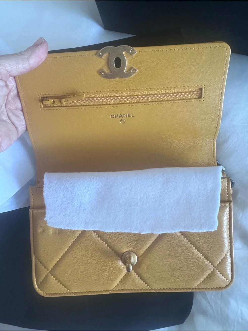 CHANEL Quilted Shoulder Bag in Mustard Yellow with Gold-Tone Hardware